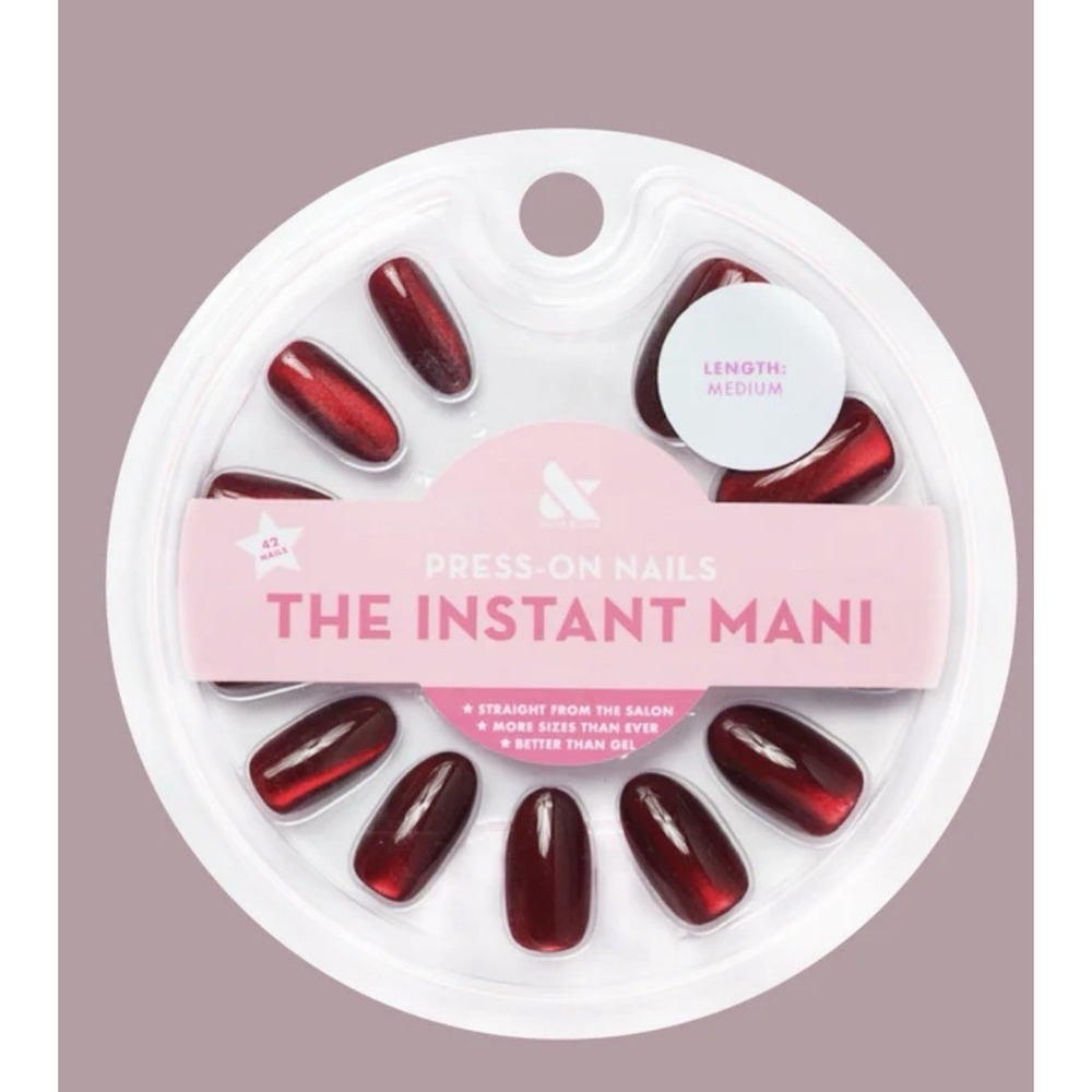 Olive and June Nails The Instant Mani Medium Obsessed Red Press-On 42ct‎ Glue